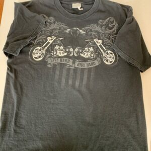 National Heritage XL Men's Black Live Hard Ride Hard T Shirt Motorcycle